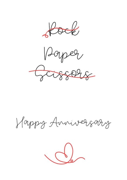 First Year Wedding Anniversary Card - Rock Paper Scissors, for husband or wife created by Pickhaver Cards
