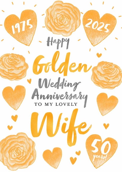 Pretty Anniversary Card - Golden - 50th - Wife created by Juniper and Rose Studio