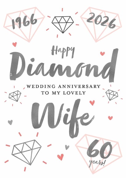 Pretty Anniversary Card - Diamond - 60th - Wife created by Juniper and Rose Studio