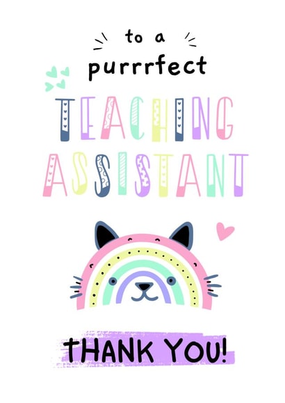 Cute Thank You Card For Teaching Assistant - Purrrfect Pastel Cat Rainbow Card created by Poppabelles
