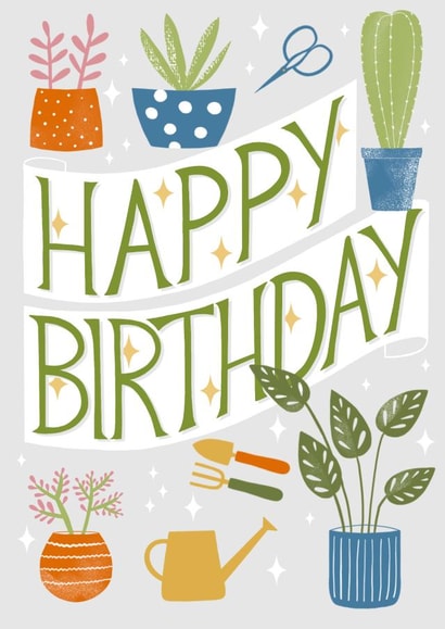 Cute Happy Birthday - Houseplant - Gardening - Plant Lover created by Louise Brainwood