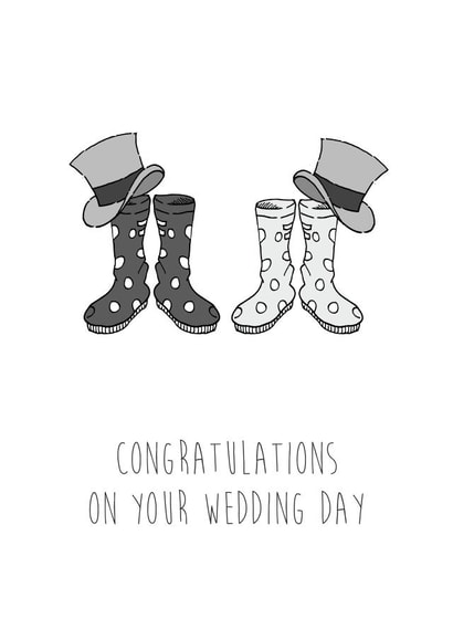 Cute hand drawn Mr and Mr Wedding Day congratulations card - Gay - LGBTQ Wedding created by The Blue Little Birdie Card Company