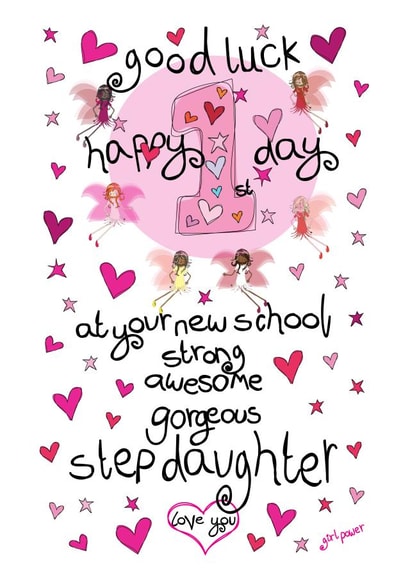 Cute Good Luck Card - Stepdaughter New School created by The Girl Power Fairies