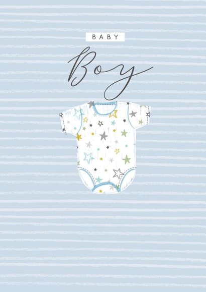 Very cute new baby boy card - contemporary/modern - baby vest created by Laura Darrington Design Ltd.