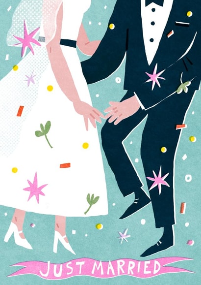 Beautiful Illustrated Wedding Card - Dancing - Just Married created by Yan Yu Lee