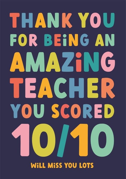 Thank You Teacher Card – Will Miss You - End of year or teacher retirement card created by The Typecast Gallery