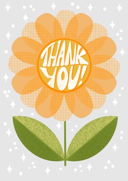 Cute Thankyou card - Retro Sunflower _ Thankyou created by Louise Brainwood