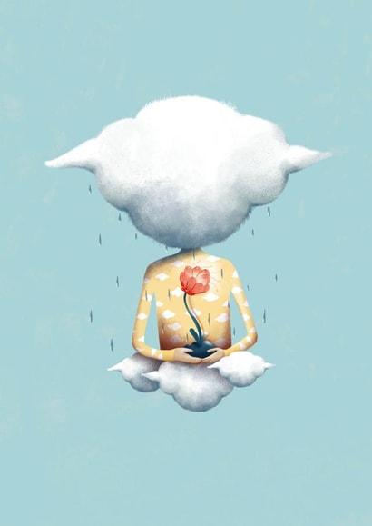 Thank you or Just Because card where cloud holding a flower. No rain, no flowers created by Natalia Maca