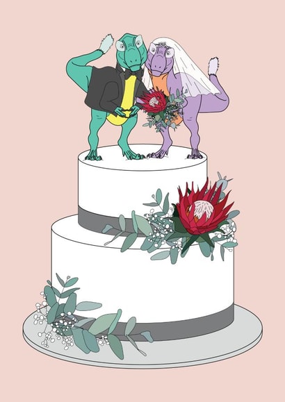 Dinosaur wedding cake card created by Dinosaurs Doing Stuff
