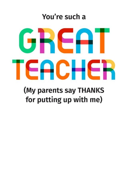 thank you great teacher funny typography rainbow cheeky created by POP FIZZ