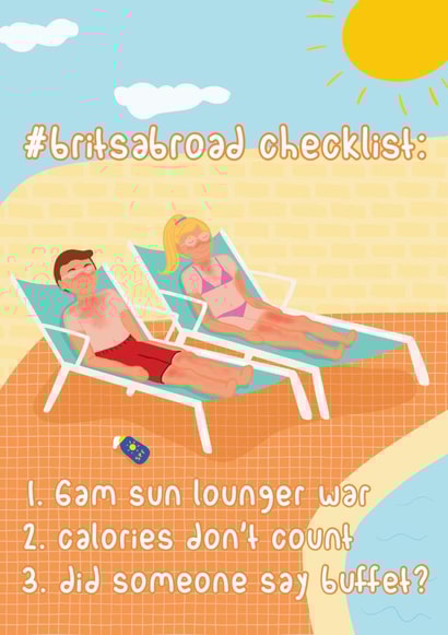 Brits abroad - funny card for birthday thank you honeymoon - british holidays created by Lauren Osborne