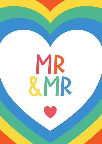Gay Wedding Card - MR & MR - Rainbow Hearts - LGBTQ+ created by Bev O'Connor || @oconnordesign
