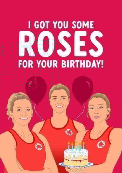 Funny Birthday Card - England Roses Netball created by The Cake Thief