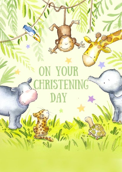 Cute Christening Card - Jungle Animals created by Kate Garrett