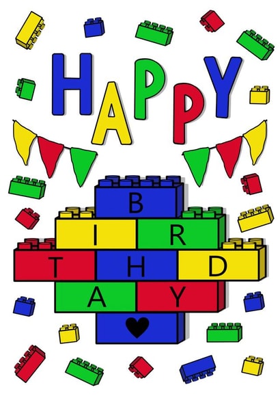 Fun Colourful Birthday Card for Kids - Blocks Bricks Lego Inspired created by Goblin Kreations