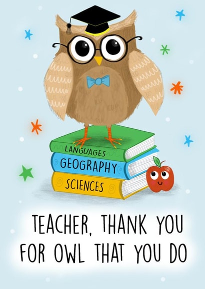 Cute Thank You Card - Teacher - Wise Owl created by Holly Bushnell Illustration