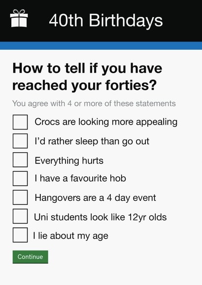 Funny 40th Birthday Card | Cheeky Questions created by Pottsy Prints