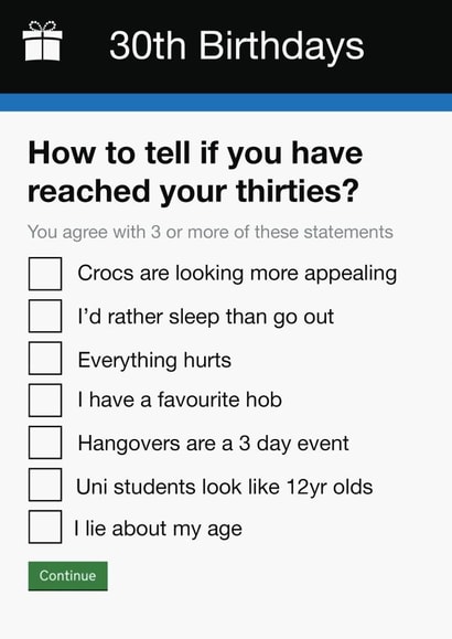 Funny 30th Birthday Card | Cheeky Questions created by Pottsy Prints