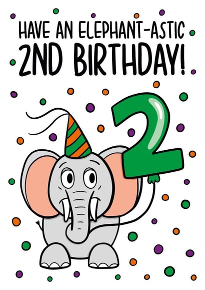 Elephant 2nd Birthday Card | Cute Birthday Card for Child created by TeePee Creations