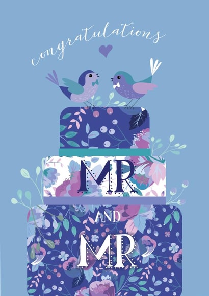 Cute Wedding Card - Mr & Mr - Cake and Birds created by Pink Pig