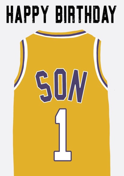 LA Lakers Inspired, Basketball Jersey Birthday Card For A Number One Son created by Courtside