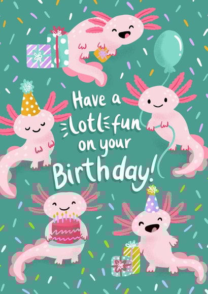 Axolotl Birthday card - Cute kids birthday card - Funny Axolotl Card created by Jessie Maeve Studio
