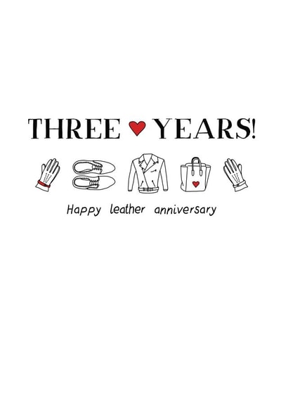 Cute Three Year Anniversary Card - Leather Anniversary - Three Years Married! created by Letters & Lines