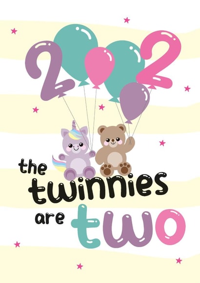 Cute Birthday Card - Twins - 2nd - For Her created by Rulu