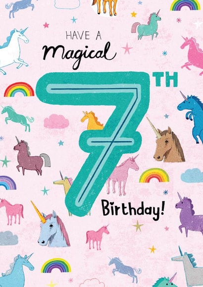 Pretty Birthday Card - 7th - Unicorns created by Pencilface