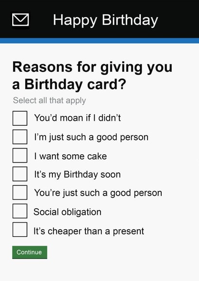 Funny Birthday Card -  Gov.UK Reasons For Giving You A Birthday Card created by Pottsy Prints
