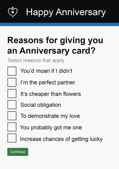 Funny, Cheeky Anniversary Card - Form Gov UK - Reasons For Giving You This Card created by Pottsy Prints