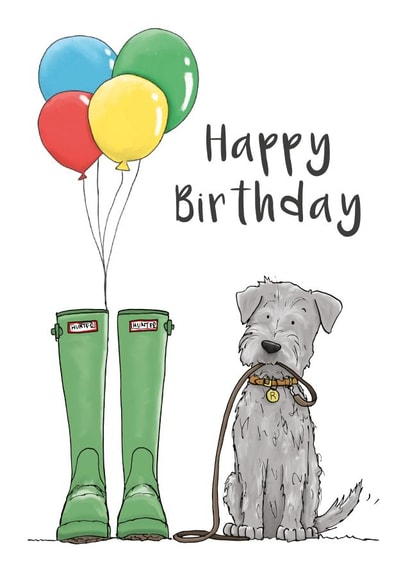 Cute Birthday Card - Dog and Wellies created by Lucy Driver