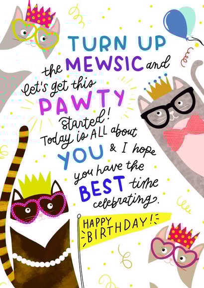 Jazzy Cat Pawty - Birthday Card - For Friends and Family created by daminidesigns