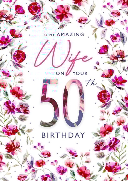 Classic Wife 50th birthday - painted floral frame created by Rebecca Prinn