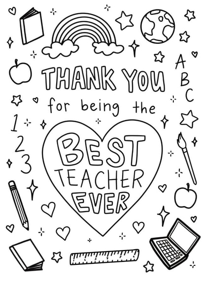Teacher Thank You Card to Colour In created by Fantastical Fun Shop