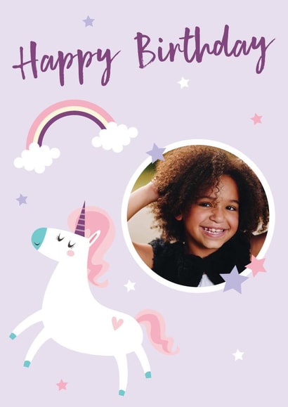 photo2023 unicorn birthday Personalised Photo Card 42667 created by Seabird Studio