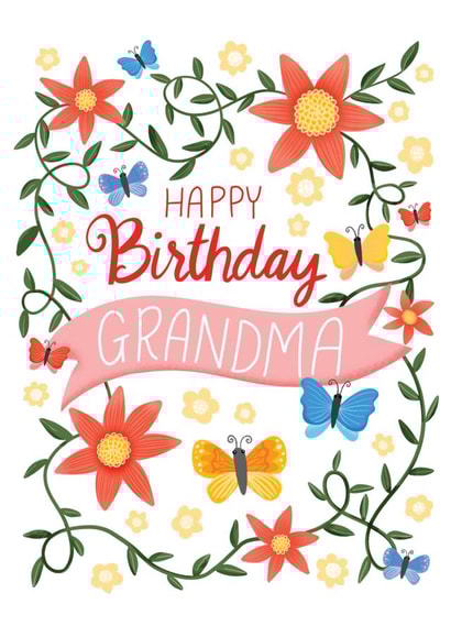 Pretty Birthday Card - For Grandma - Butterfly created by Fox Card Co