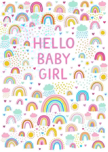 New Baby Card - Pink Rainbows Hello Baby Girl created by Pear Tree Press