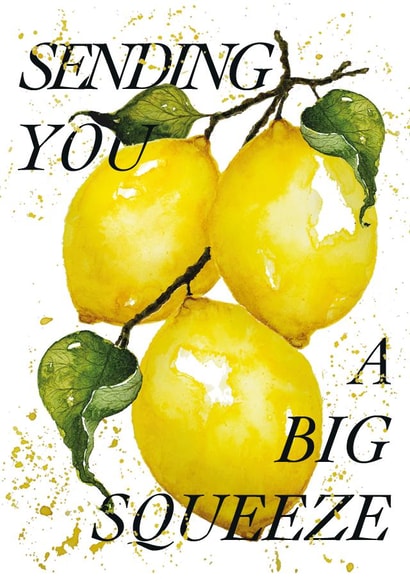Classic thinking of you card with juicy lemons - 'Sending You A Big Squeeze' created by studio frewb