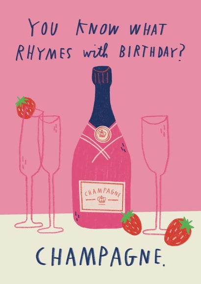 Funny Birthday Card - Champagne Lovers - Champagne & Strawberries created by Alice Mole Illustration