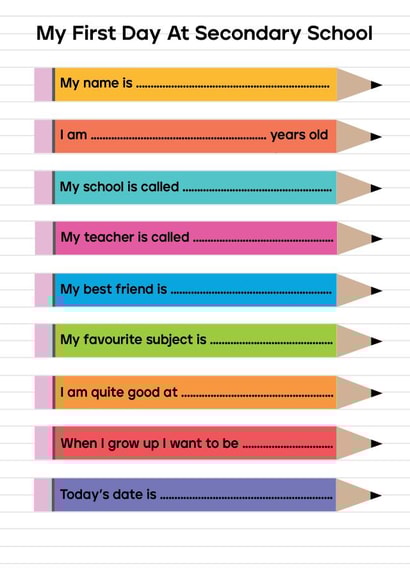 First Day of School - Secondary School - Activity Card for 1st day of School created by Studio 9