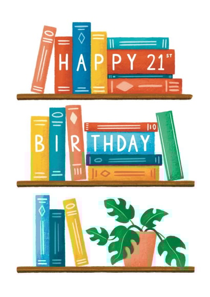 Birthday Card - 21st - Bookworm created by Sophie Kent Illustration