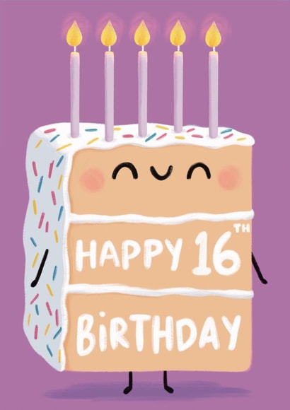 Cute Birthday Cake Card - For 16th Birthday created by Sophie Kent Illustration