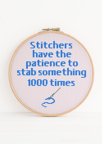 A sewing ralated card for the stabby stitcher. Cross stitch inspired embroidery. created by NaviStitch