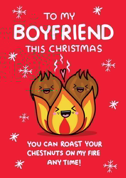 Funny and Rude Christmas Card - Boyfriend - Roast Chestnuts created by NICHOLA COWDERY ILLUSTRATIONS 