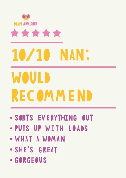 Review style card for Nan created by HGH ILLUSTRATIONS