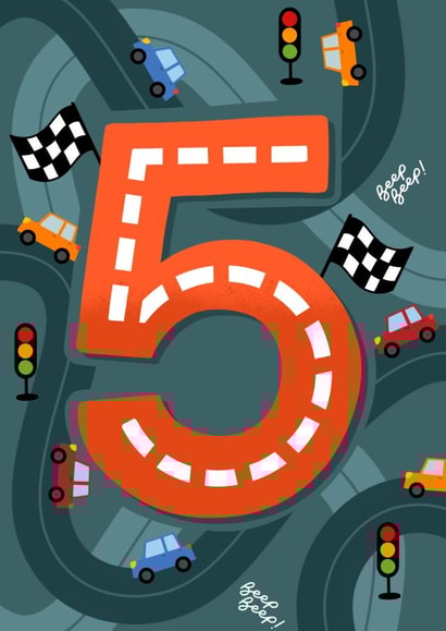 Cute Birthday Card - 5th - Racing Cars created by katie illustrated