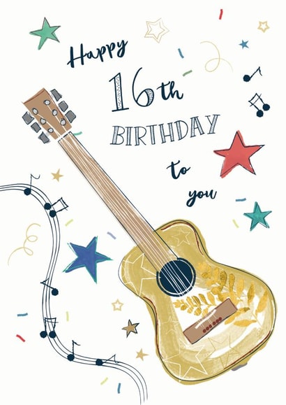 Traditional Birthday Card - 16th - Guitar created by Katie Phythian Design