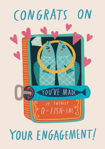 Cute & Funny Engagement Card - Fish Pun - You've Made It Totally Official! created by Alice Mole Illustration