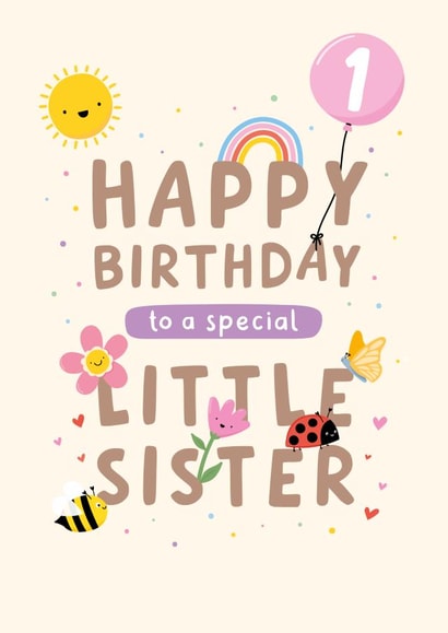 Cute 1st Birthday Card - Little Sister created by Macie Dot Doodles
